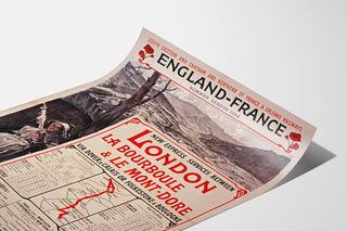 Manifesto d’epoca South Eastern, England-France, presentato su una stampa leggermente arrotolata, visto in prospettiva.