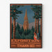 Vintage Thann industrial exhibition poster, displayed in a slim frame on a light wall.