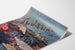 Manifesto vintage Touraine e Berry, castelli, presentato su una pagina curva, visto in prospettiva.