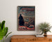 Vintage-Plakat Vincennes, fünfzigjähriges Eisenbahn-Jubiläum, gerahmt über einer Holzkommode zwischen Pflanzen.