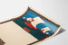 Decorative poster of red Viking ships on a blue background