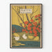 Vintage japanischer Dekorationsposter mit Küken und roten Blumen