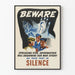 Poster vintage campagna di silenzio in tempo di guerra