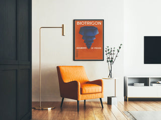 Poster vintage Biotrigon - Illustrazione geometrica blu su sfondo arancione