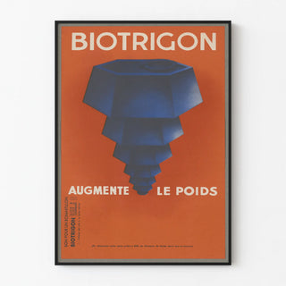 Poster vintage Biotrigon - Illustrazione geometrica blu su sfondo arancione
