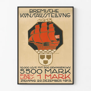 Vintage-Poster der Kunstmesse in Bremen 1913 mit rotem Segelschiff