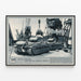 Industrieller Vintage-Poster: Britische Fabriken und Matilda-Panzer beim Beladen — gerahmtes Bild an der Wand