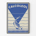Vintage blue poster Calcoleol with stylized fish