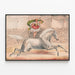 Vintage poster of a circus artist on a moving horse — framed artwork on a wall