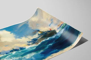 Poster marittimo scena di convoglio navale con aerei in volo — vista dell’opera