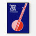 Poster Musica Country USA con Banjo Rosso e Bianco su Sfondo Blu