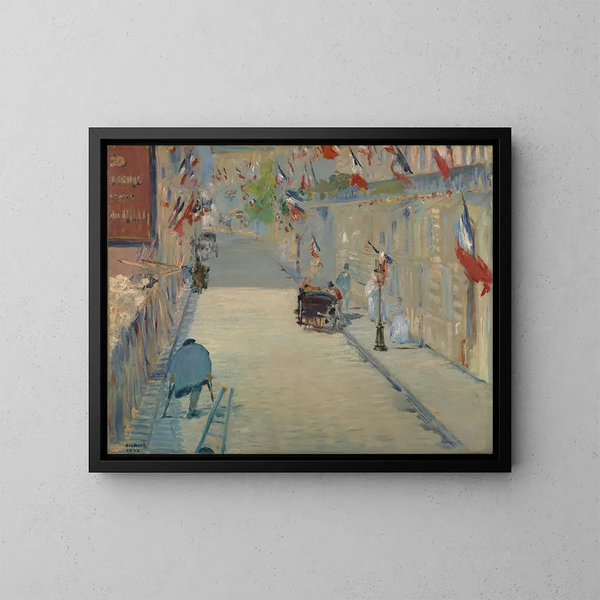 Die Straße Mosnier mit Flaggen - Édouard Manet — gerahmtes Bild an der Wand
