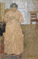 a woman knitting in a pink dress - Édouard Vuillard — framed artwork on a wall