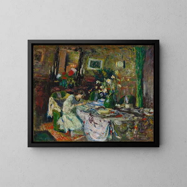 Marcelle Aron im Esszimmer im Château Rouge - Édouard Vuillard — gerahmtes Bild an der Wand