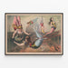 Vintage poster of female acrobats on the trapeze at the circus — framed artwork on a wall