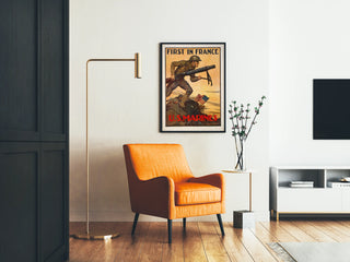 Poster militare vintage U.S. Marines First In France