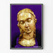 Decorative wall poster of a sculpted bust on a purple background