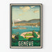 Vintage Geneva CFF poster with lakeside and mountain landscape
