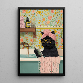 Relaxed Cat Table in the Bathtub