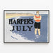 Vintage Harper's July Poster with Swimmer on Marine Background — framed artwork on a wall