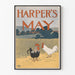 Vintage-Poster Harper's May mit Hähnen vor ländlichem Hintergrund