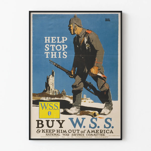 Poster vintage di propaganda 'Help Stop This' per la campagna War Savings Stamp