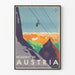 Vintage-Poster Urlaub in Österreich – Vintage-Wanddekoration Berglandschaft und Seilbahn