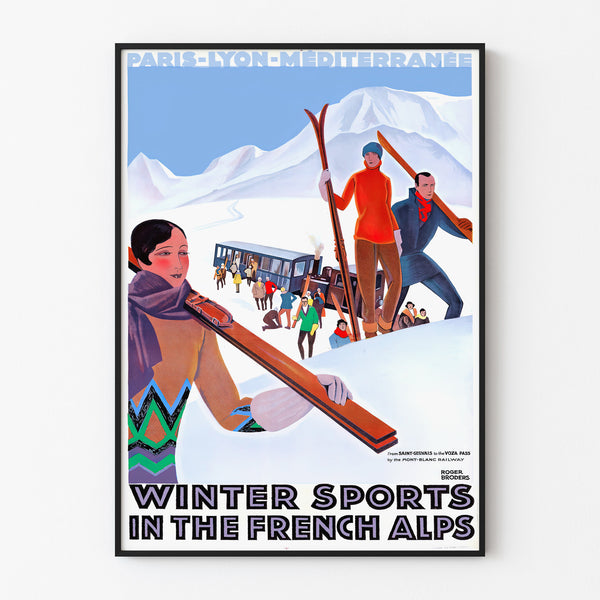 Sports d'hiver dans les Alpes | Reproduction d’affiche ancienne en Anglais
