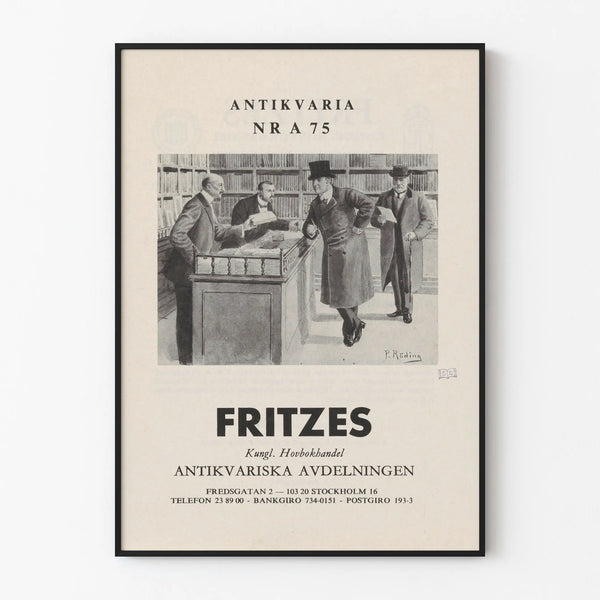 Poster vintage di libreria antica - scena di libri e clienti