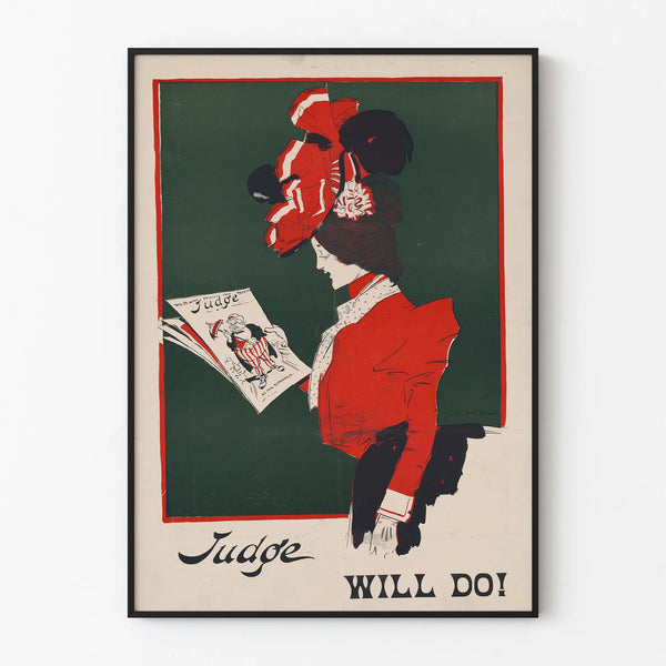 Poster vintage Judge Will Do in rosso e verde per decorazione murale