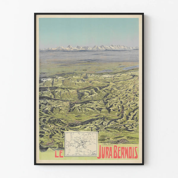 Poster vintage della regione del Giura Bernese - Carta panoramica decorativa