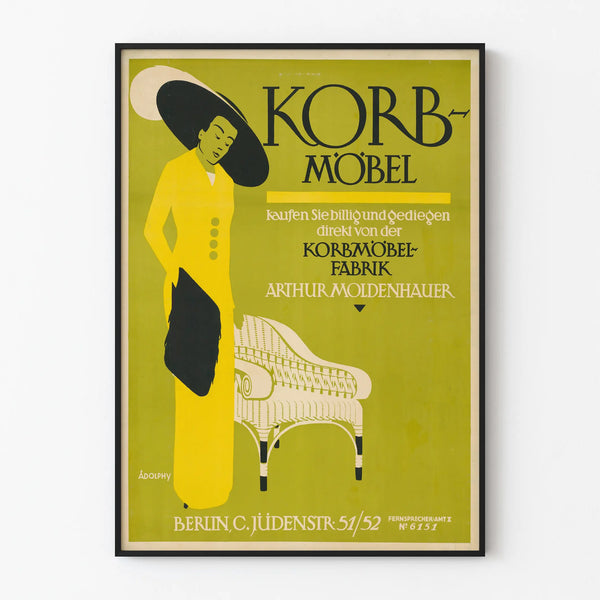 Poster pubblicitario vintage di mobili in rattan - Arthur Moldenhauer Berlino