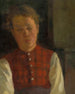 a painting of a man in a crimson checkered vest - Ákos Aranyossy — artwork view