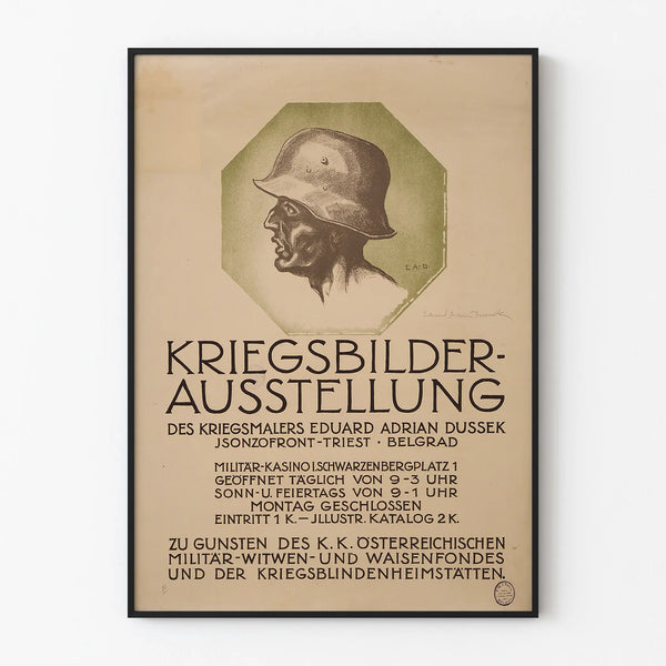 Poster antico di esposizione di dipinti di guerra di Eduard Adrian Dussek