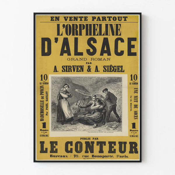Poster antico L'Orfana dell'Alsazia Romanzo illustrato da A. Sirven & A. Siégel