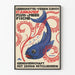 Vintage-Poster mit blauer Fisch- und rotem Algen-Motiv für Wanddekoration