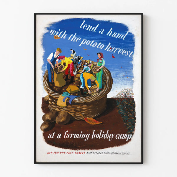 Poster vintage raccolta di patate in fattoria