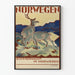 Vintage-Wandposter Deco Norwegen Sommernacht mit Rentieren