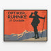 Poster vintage Optiker Ruhnke silhouette escursionista e montagna — quadro incorniciato alla parete