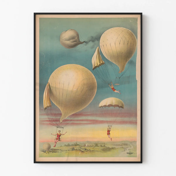 Vintage-Poster für Fallschirmspringen und Heißluftballons