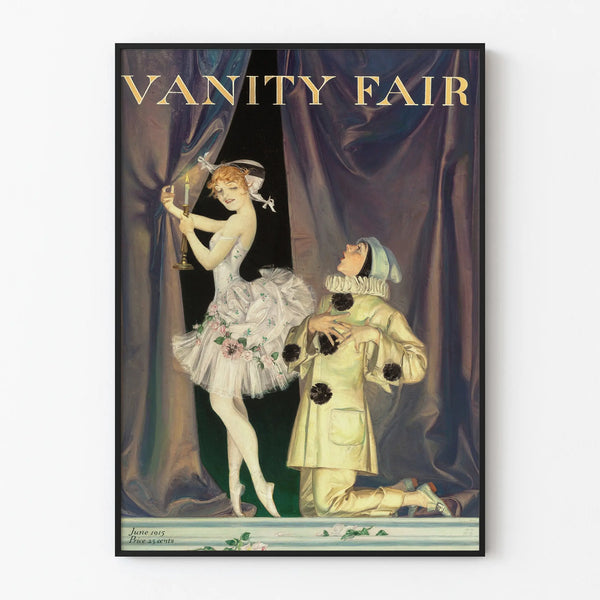 Poster vintage Pierrot e Colombina sul palcoscenico