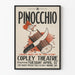 Poster vintage teatro Pinocchio stile arte grafica