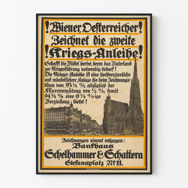 Poster vintage per la seconda emissione di obbligazioni di guerra con vista su Stephansplatz
