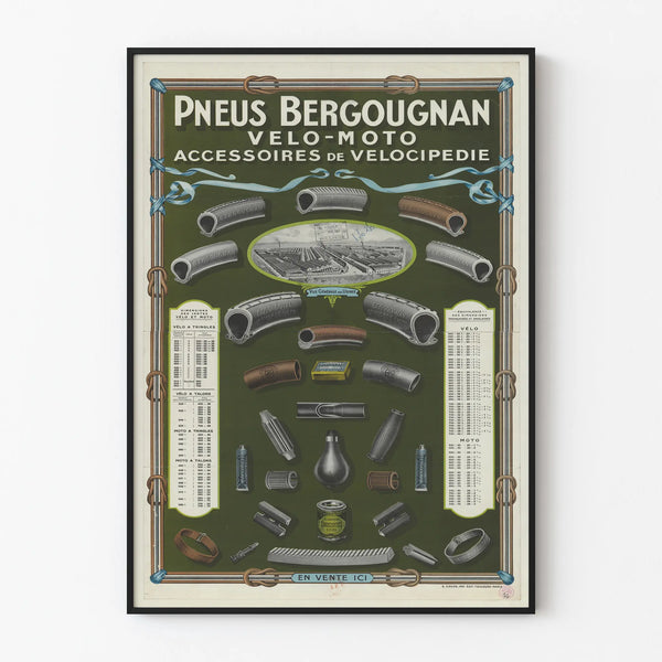 Poster vintage Pneus Bergougnan Bicicletta Moto Accessori di Velocipedia