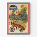 Poster mit illustriertem Polen-Karte mit traditionellen Trachten und regionalen Symbolen