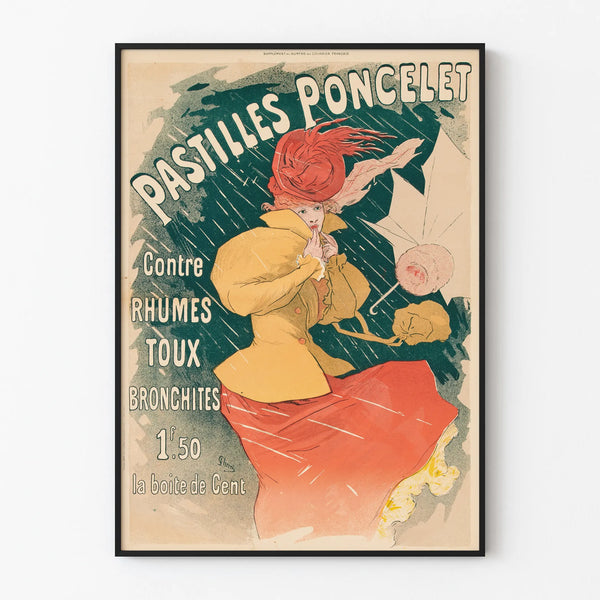 Poster vintage Pastilles Poncelet contro raffreddori e tosse