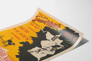 Poster vintage New York Sunday World con scheletri e gatto nero
