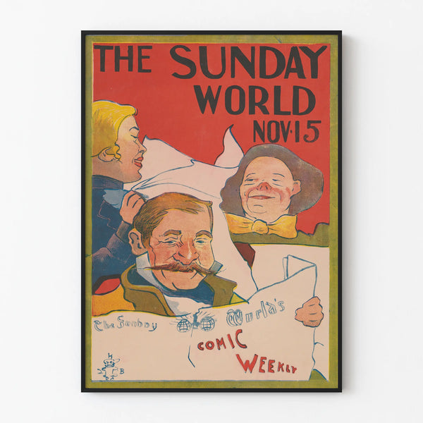 poster-shows-an-illustration-of-people-reading-the-the-sunday-world-newspaper