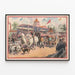 Vintage poster of a procession of horses, sheep, and cows on a racecourse — framed artwork on a wall