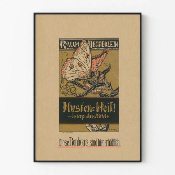 Poster Vintage Raume und Dennerlein – Poster pubblicitario Bonbons contro la tosse